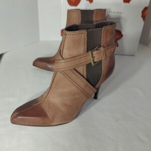 DONALD J. PLINER Tan Heeled Boots with Strap Detail